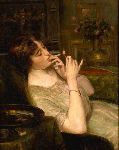 donna regale che fuma dipinto
